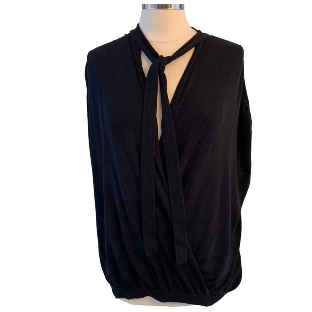 ANTHROPOLOGIE Black Tie Neck Sweater Top L